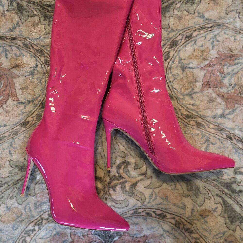 London Rag Women's Thigh-High Pink Boots High Heels Size 9 Side Zip - Picture 3 of 10